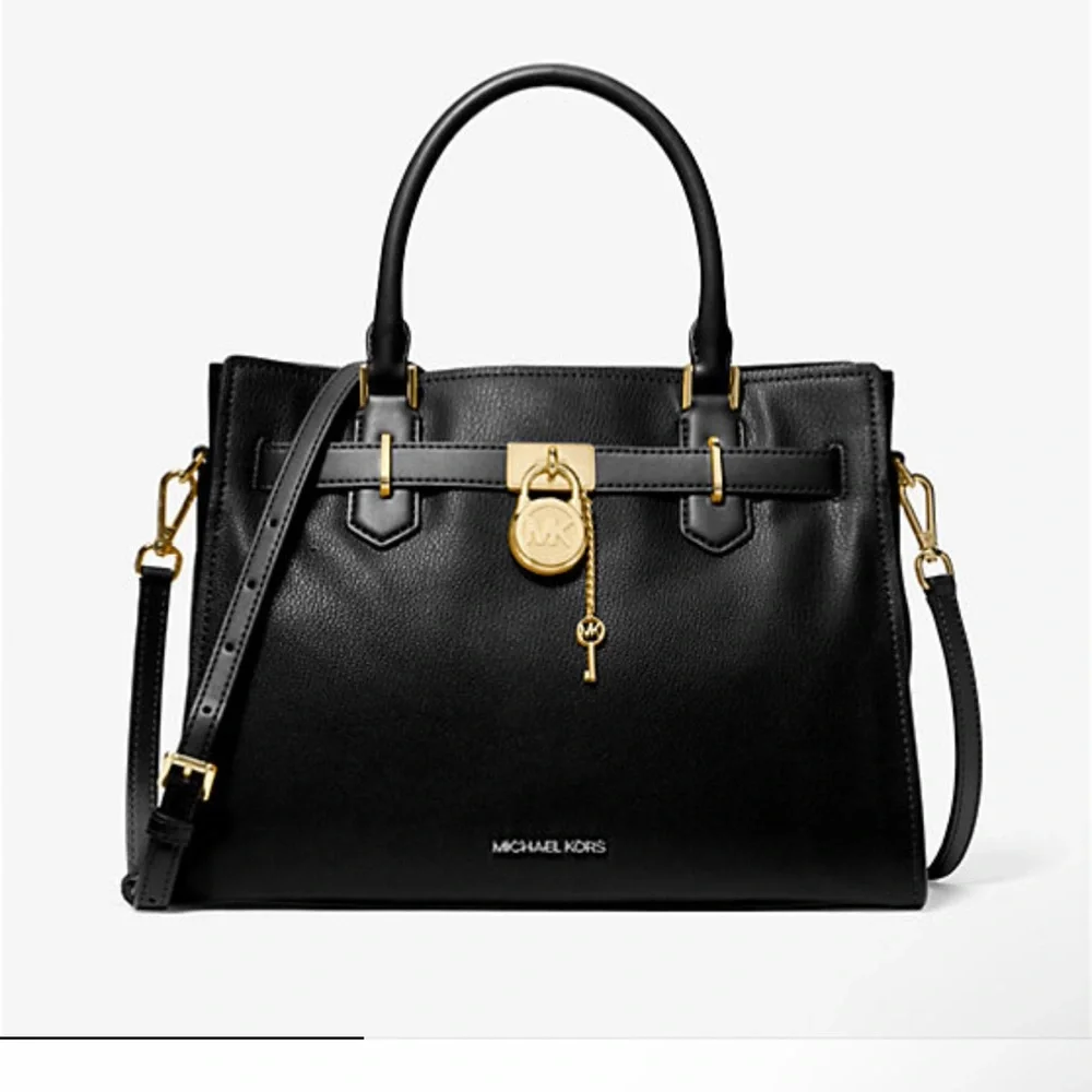 Michael Kors Black Leather Satchel with Gold Hardware
